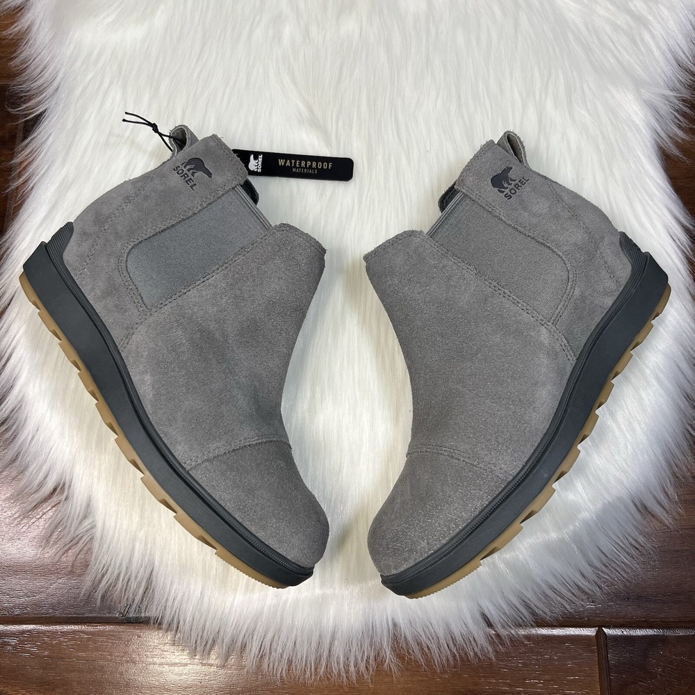 Sorel Women's Size 9.5 Gray Suede Evie Hidden Wedge Chelsea Bootie Boots